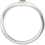 Platinum Round Natural Peridot Bezel-Set Solitaire V Ring - view 7