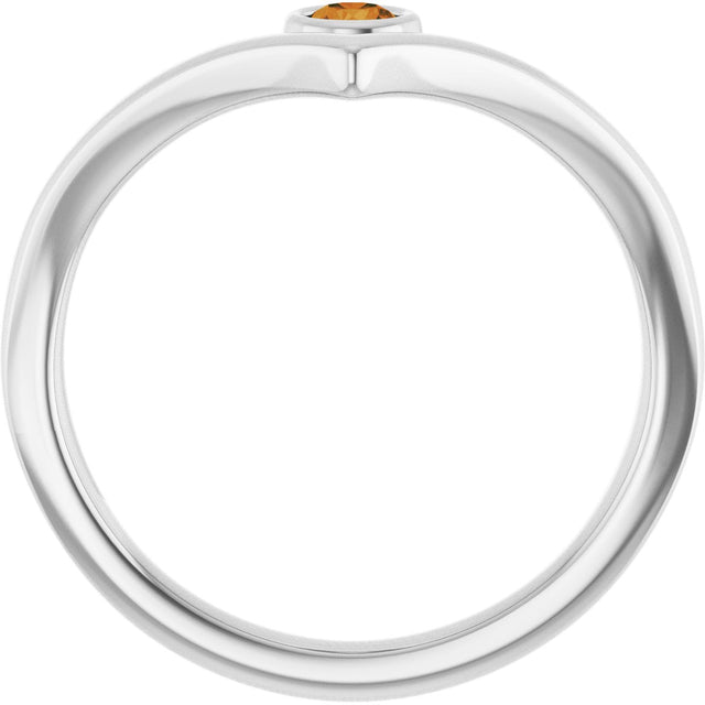 14K Gold Round Natural Citrine Bezel-Set Solitaire V Ring - White Gold - view 7