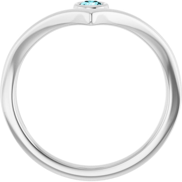 Platinum Round Natural Blue Zircon Bezel-Set Solitaire V Ring - view 7
