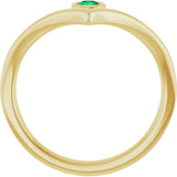 14K Gold Round Natural Emerald Bezel-Set Solitaire V Ring - Yellow Gold - view 7