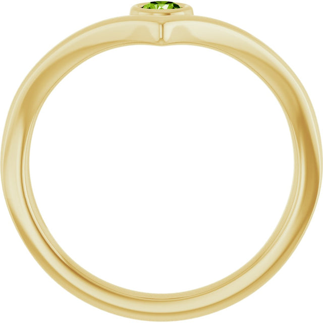 14K Gold Round Natural Peridot Bezel-Set Solitaire V Ring - Yellow Gold - view 7