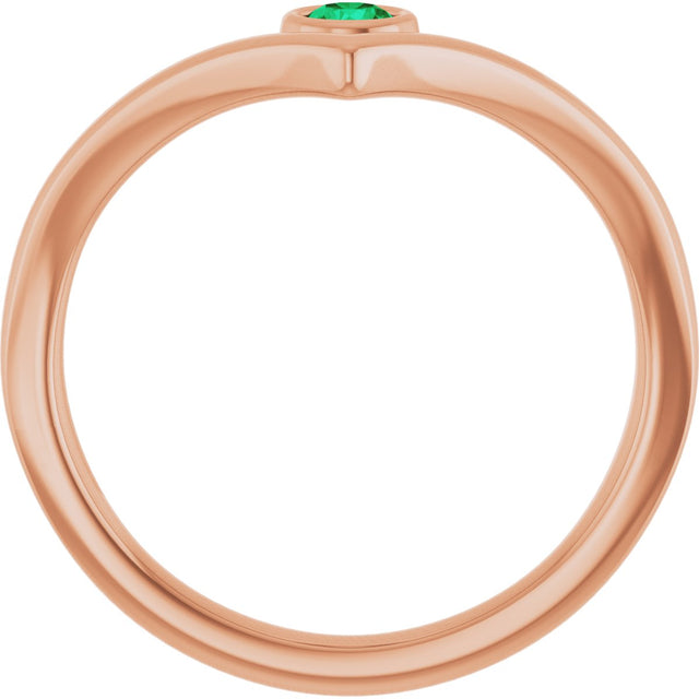 14K Gold Round Lab-Grown Emerald Bezel-Set Solitaire V Ring - Rose Gold - view 7