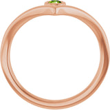 14K Gold Round Natural Peridot Bezel-Set Solitaire V Ring - Rose Gold - view 7