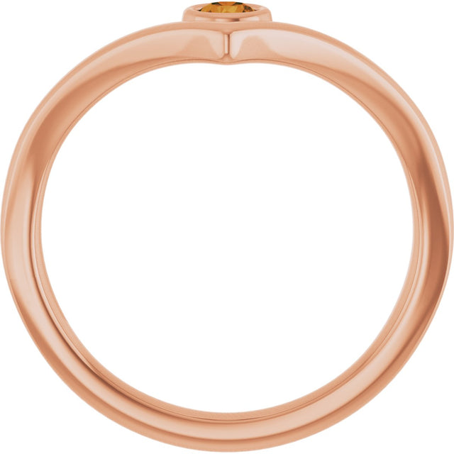 14K Gold Round Natural Citrine Bezel-Set Solitaire V Ring - Rose Gold - view 7