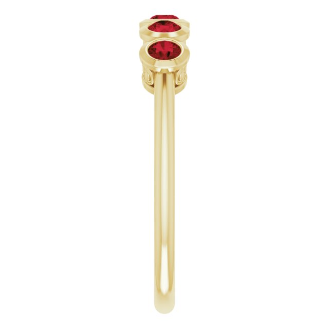 14K Gold Round Natural Mozambique Garnet Five-Stone Bezel-Set Ring - Yellow Gold - view 9