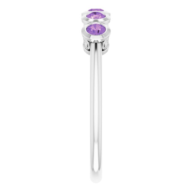 14K Gold Round Natural Amethyst Five-Stone Bezel-Set Ring - White Gold - view 9