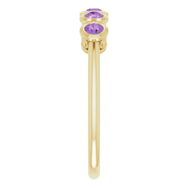 14K Gold Round Natural Amethyst Five-Stone Bezel-Set Ring - Yellow Gold - view 9