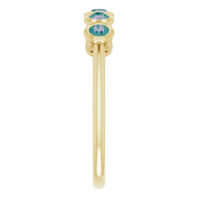 14K Gold Round Lab-Grown Alexandrite Five-Stone Bezel-Set Ring - Yellow Gold - view 9