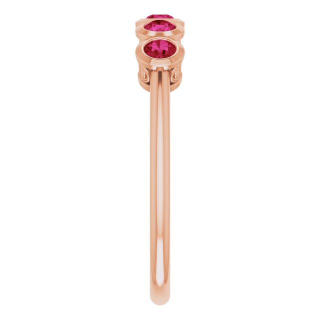 14K Gold Round Lab-Grown Ruby Five-Stone Bezel-Set Ring - Rose Gold - view 9