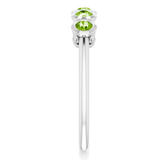 Platinum Round Natural Peridot Five-Stone Bezel-Set Ring - view 9