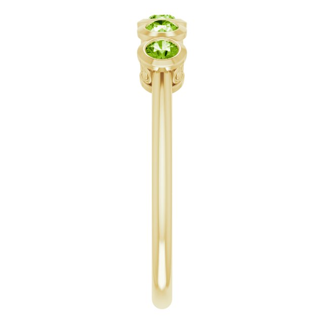 14K Gold Round Natural Peridot Five-Stone Bezel-Set Ring - Yellow Gold - view 9
