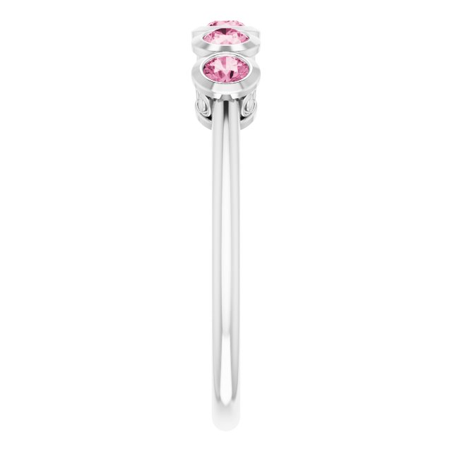 14K Gold Round Natural Pink Tourmaline Five-Stone Bezel-Set Ring - White Gold - view 9