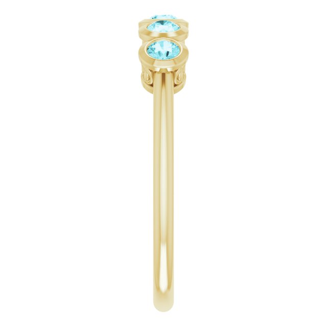 14K Gold Round Natural Blue Zircon Five-Stone Bezel-Set Ring - Yellow Gold - view 9