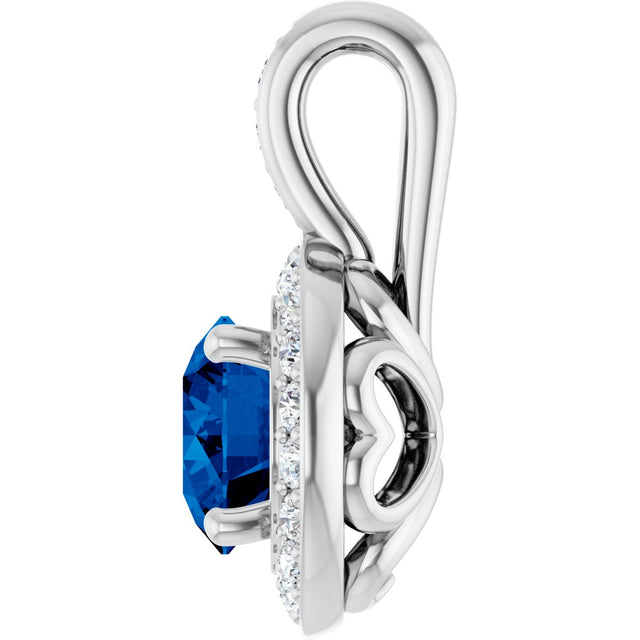 Platinum Round Natural Blue Sapphire & Natural Diamond Halo-Style Pendant – 1/5 CTW - view 3