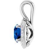 14K Gold Round Natural Blue Sapphire & Natural Diamond Halo-Style Pendant – 1/5 CTW - White Gold - view 3