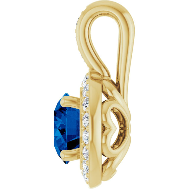 14K Gold Round Natural Blue Sapphire & Natural Diamond Halo-Style Pendant – 1/5 CTW - Yellow Gold - view 3