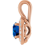 14K Gold Round Natural Blue Sapphire & Natural Diamond Halo-Style Pendant – 1/5 CTW - Rose Gold - view 3