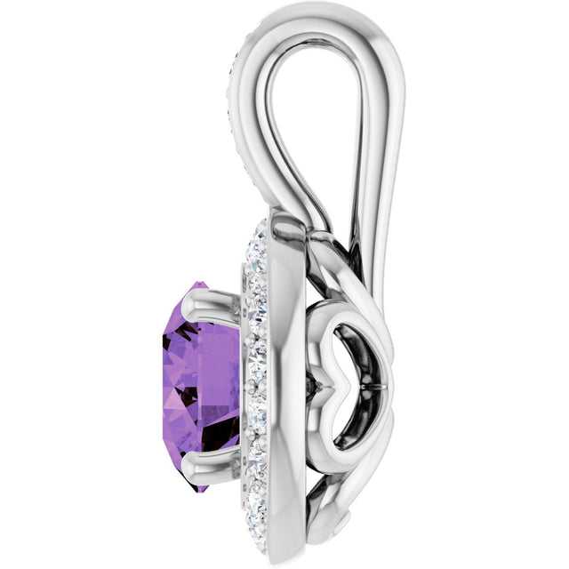 Platinum Round Natural Amethyst & Natural Diamond Halo-Style Pendant - view 3