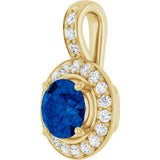 14K Gold Round Natural Blue Sapphire & Natural Diamond Halo-Style Pendant – 1/5 CTW - Yellow Gold - view 2