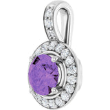 Platinum Round Natural Amethyst & Natural Diamond Halo-Style Pendant - view 2