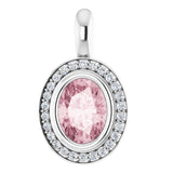 Platinum Oval Natural Pink Morganite & Natural Natural Diamond Halo-Style Pendant