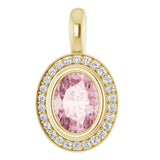 14K Gold Oval Natural Pink Morganite & Natural Diamond Halo-Style Pendant – 1/8 CTW - Yellow Gold