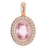 14K Gold Oval Natural Pink Morganite & Natural Diamond Halo-Style Pendant – 1/8 CTW - Rose Gold