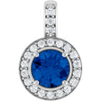 14K Gold Round Natural Blue Sapphire & Natural Diamond Halo-Style Pendant – 1/5 CTW - White Gold