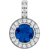 14K Gold Round Natural Blue Sapphire & Natural Diamond Halo-Style Pendant – 1/5 CTW - White Gold