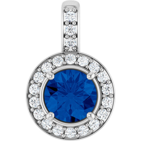 14K Gold Round Natural Blue Sapphire & Natural Diamond Halo-Style Pendant – 1/5 CTW - White Gold