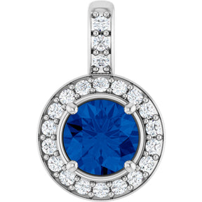 Platinum Round Natural Blue Sapphire & Natural Diamond Halo-Style Pendant – 1/5 CTW