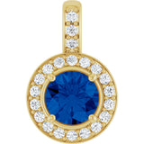 14K Gold Round Natural Blue Sapphire & Natural Diamond Halo-Style Pendant – 1/5 CTW - Yellow Gold