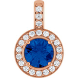 14K Gold Round Natural Blue Sapphire & Natural Diamond Halo-Style Pendant – 1/5 CTW - Rose Gold