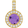 14K Gold Round Natural Amethyst & Natural Diamond Halo-Style Pendant - Yellow Gold