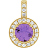 14K Gold Round Natural Amethyst & Natural Diamond Halo-Style Pendant - Yellow Gold