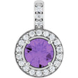Platinum Round Natural Amethyst & Natural Diamond Halo-Style Pendant