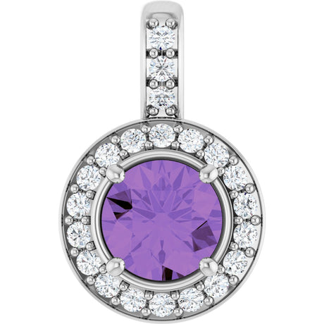 Platinum Round Natural Amethyst & Natural Diamond Halo-Style Pendant
