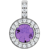 14K Gold Round Natural Amethyst & Natural Diamond Halo-Style Pendant - White Gold