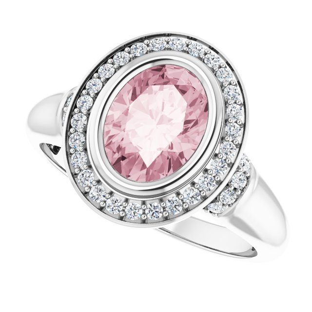 Platinum Oval Natural Morganite & Natural Diamond Halo-Style Ring – 8x6mm - view 5