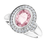 14K Gold Oval Natural Morganite & Natural Diamond Halo-Style Ring – 8x6mm - White Gold - view 5