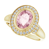 14K Gold Oval Natural Morganite & Natural Diamond Halo-Style Ring – 8x6mm - Yellow Gold - view 5