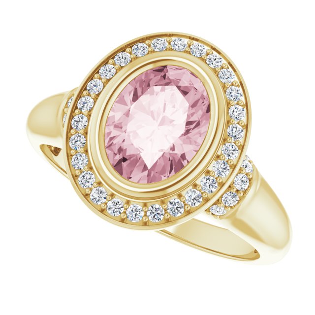 14K Gold Oval Natural Morganite & Natural Diamond Halo-Style Ring – 8x6mm - Yellow Gold - view 5