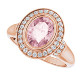 14K Gold Oval Natural Morganite & Natural Diamond Halo-Style Ring – 8x6mm - Rose Gold - view 5
