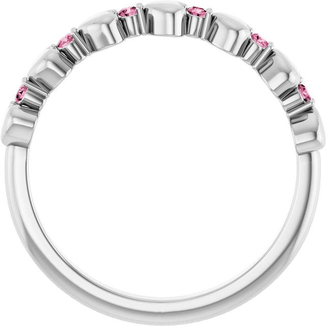 14K Gold Round Natural Pink Tourmaline Accented Stackable Heart Ring - White Gold - view 7