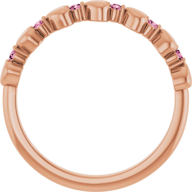 14K Gold Round Natural Pink Tourmaline Accented Stackable Heart Ring - Rose Gold - view 7