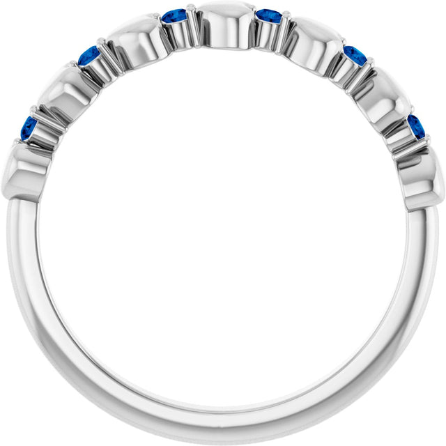 14K Gold Round Natural Blue Sapphire Accented Stackable Heart Ring - White Gold - view 7