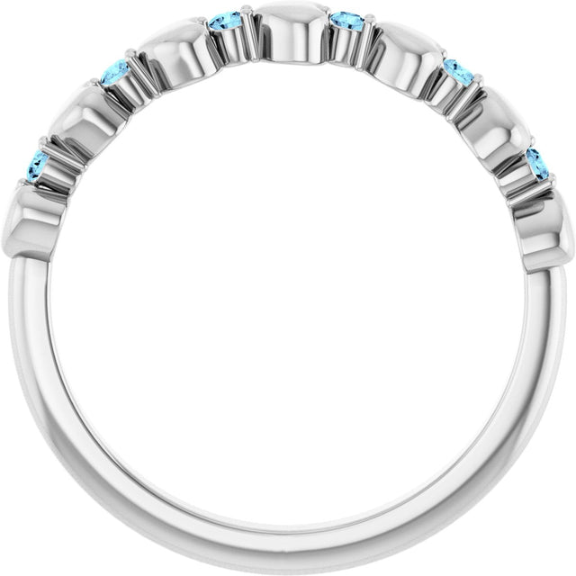 Platinum Round Natural Aquamarine Accented Stackable Heart Ring - view 7