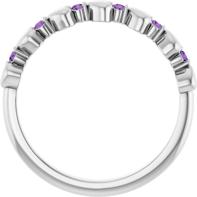 Platinum Round Natural Amethyst Accented Stackable Heart Ring - view 7