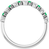Platinum Round Natural Emerald Accented Stackable Heart Ring - view 7