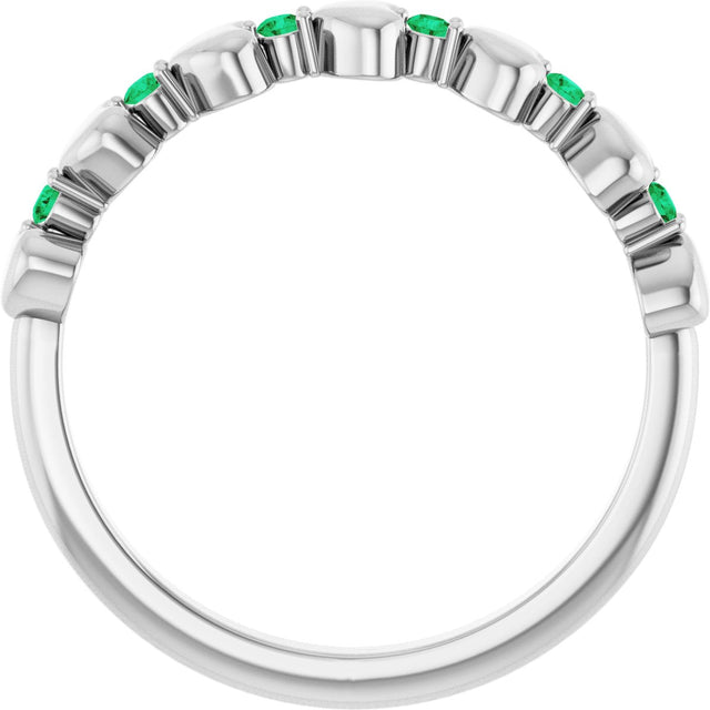 Platinum Round Natural Emerald Accented Stackable Heart Ring - view 7